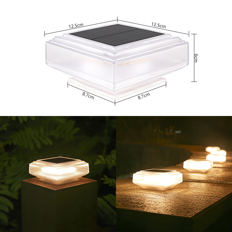 Low-Profile Solar-Powered Square Deck And Fence Post Cap Light With Frosted Diffuser And Integrated Solar Panel Stornfield