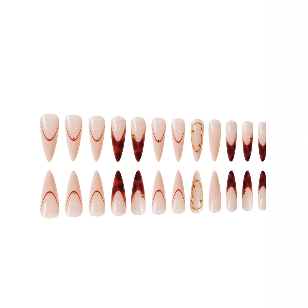 Stiletto Press-On Nail Art Set with Elegant Gold Accents Stornfield