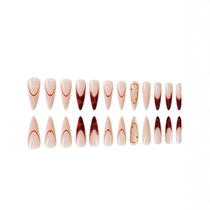 Stiletto Press-On Nail Art Set with Elegant Gold Accents Stornfield