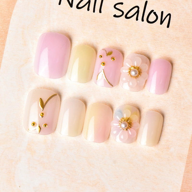 Floral-Themed Press-On Nail Art Set with Pearl Embellishments Stornfield