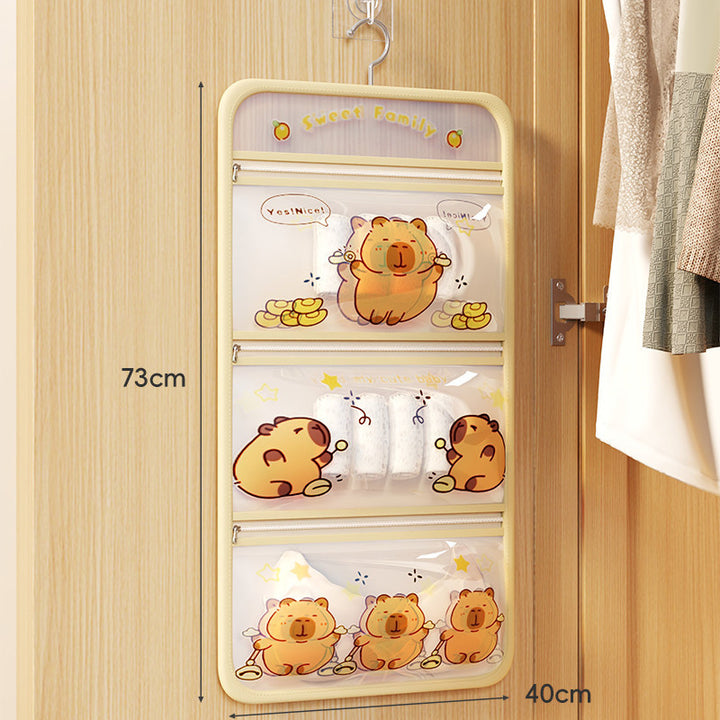 Hanging Clear PVC Nursery Door Organizer with Zipper Pockets and Cartoon Bear Print