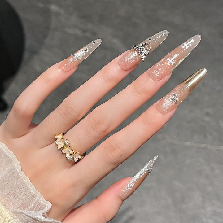 Elegant Stiletto Press-On Nail Extensions with Gem Accents Stornfield