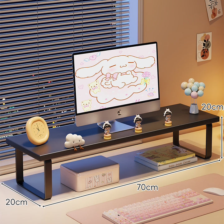 Elevated Monitor Riser Stand with Wood-Effect Top Metal Frame and Under-Shelf Storage