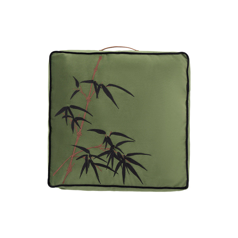 Padded cotton-linen seat cushion with embroidered bamboo motif and contrasting piping Stornfield