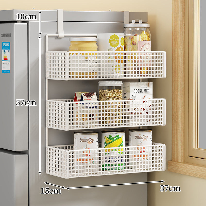 Over-the-Fridge Stacked Metal Mesh Hanging Storage Basket
