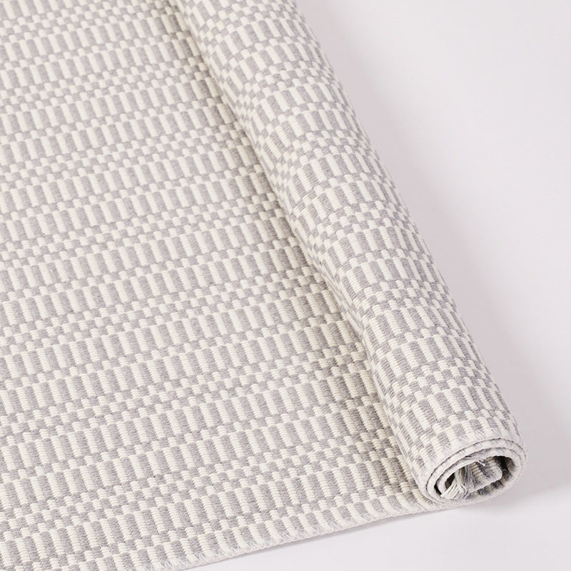 Flat-woven cotton rug runner with geometric check pattern and easy-care surface Stornfield