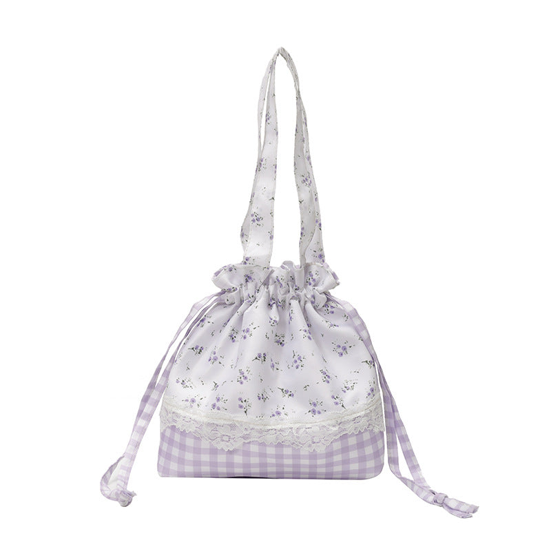 Floral-Embellished Drawstring Tote Bag