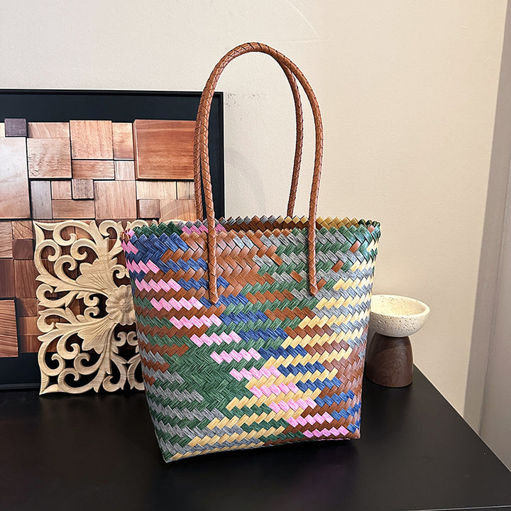 Handwoven Multi-Colored Straw Tote