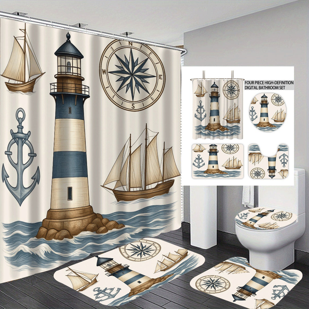 Coastal Lighthouse-Themed Four-Piece Bathroom Set Stornfield