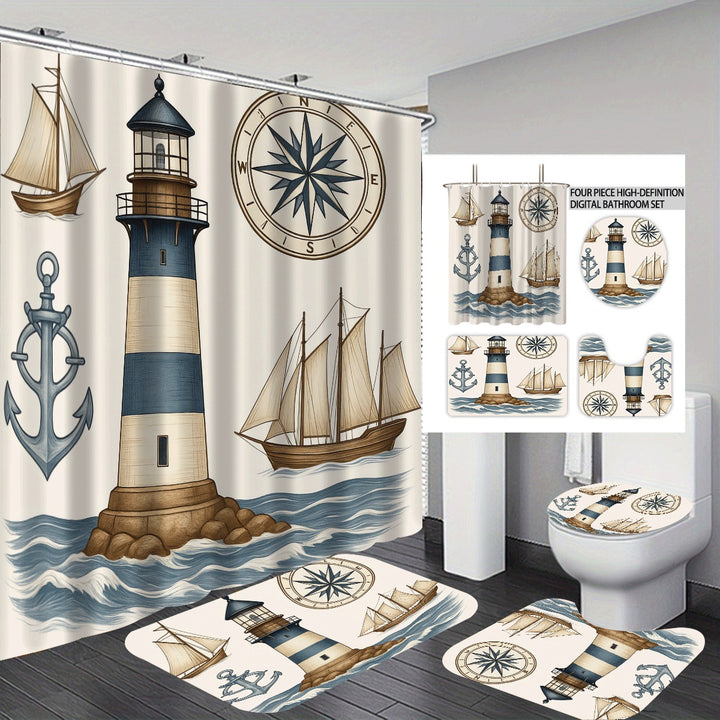 Coastal Lighthouse-Themed Four-Piece Bathroom Set Stornfield