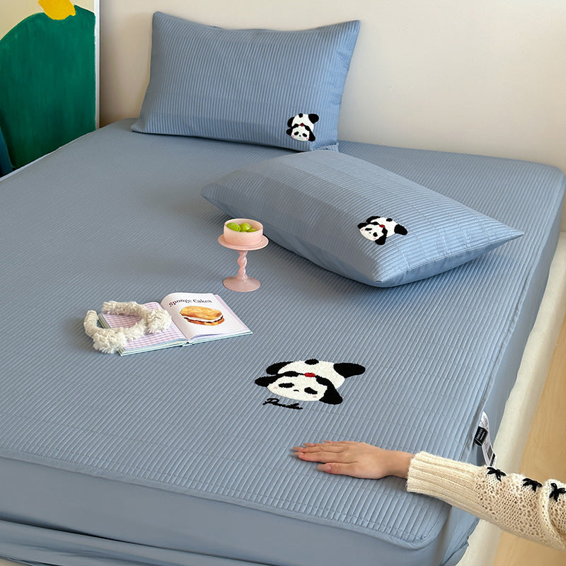 Quilted Fitted Mattress Topper with Embroidered Panda Motif