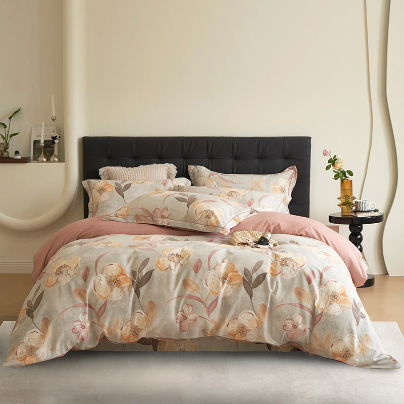 Bedding set made of cotton percale with geometric check pattern, breathable and easy to iron