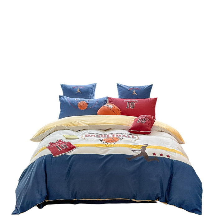 Child bed linen set with sporty basketball print made of breathable cotton percale