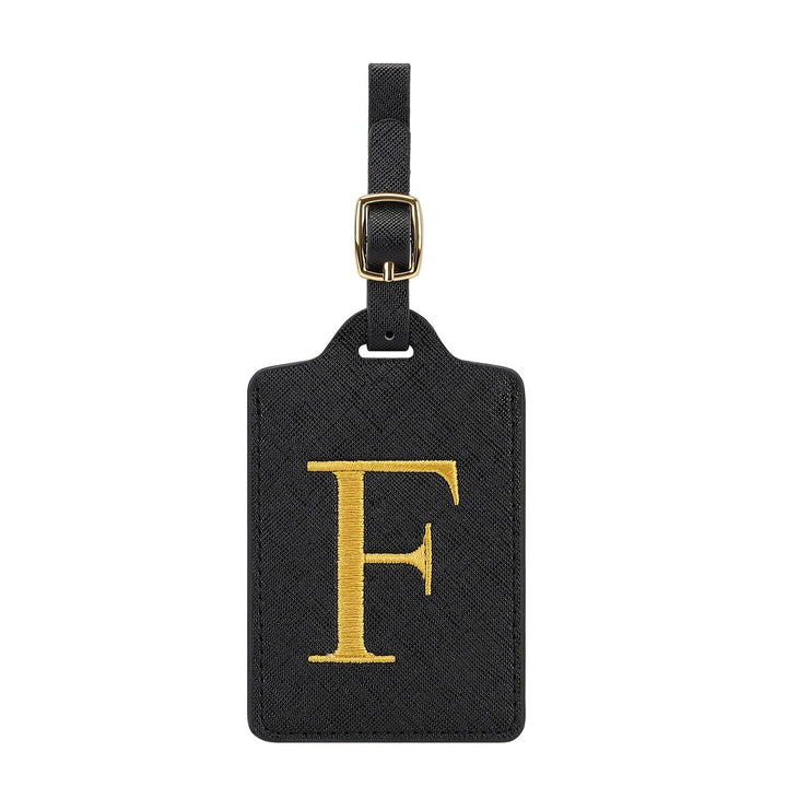 embroidered initial monogram leather luggage tag with adjustable buckle strap Stornfield