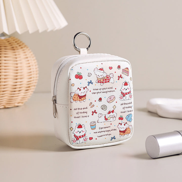Compact Illustrated Zippered Cosmetic Pouch