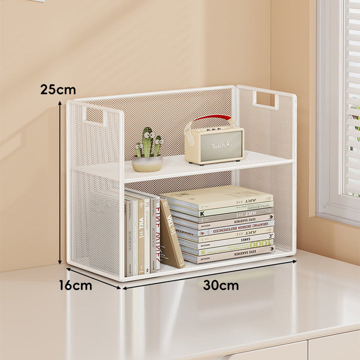 Mesh Tiered Desktop Organizer Shelf with Handle Cutouts