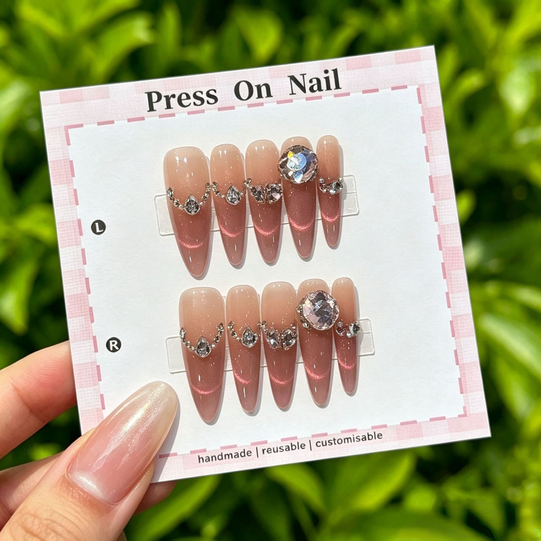 Decorative Press-On Nail Set with Gem Accents  1791774365