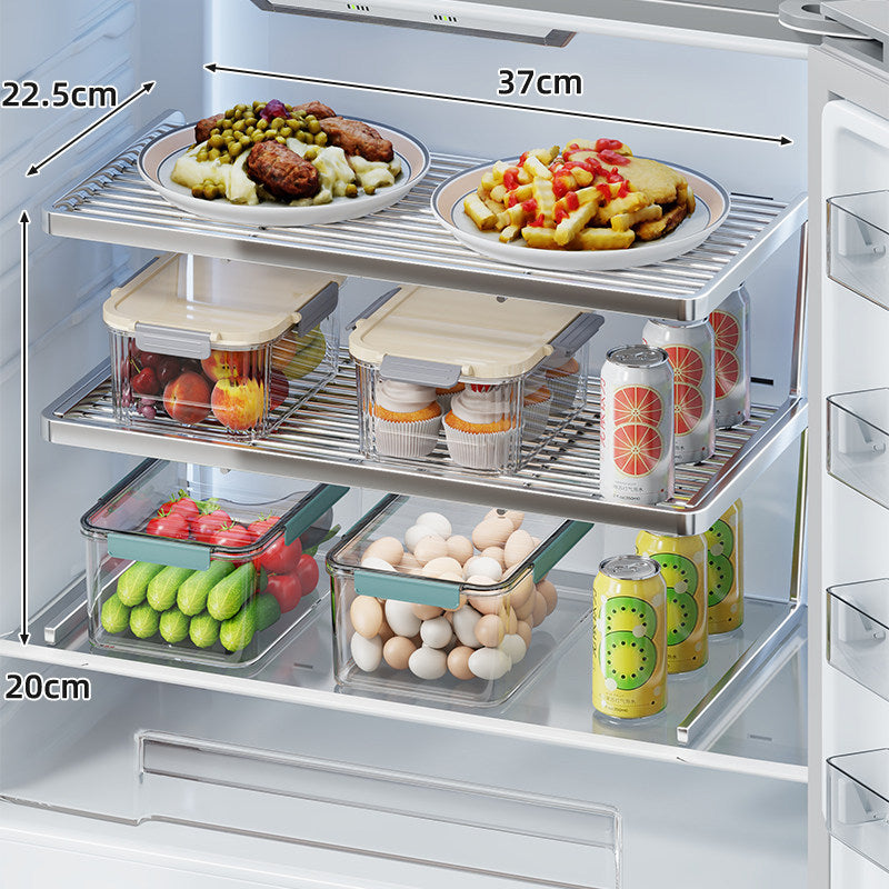 Compact Refrigerator Shelf Riser Organizer with Slatted Upper Shelf