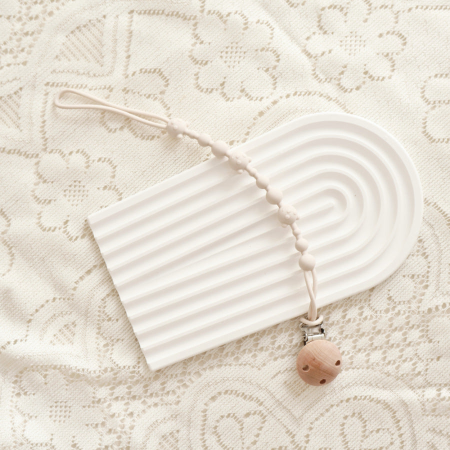 Baby Silicone Bead Teething Pacifier Clip with Wooden Safety Clip
