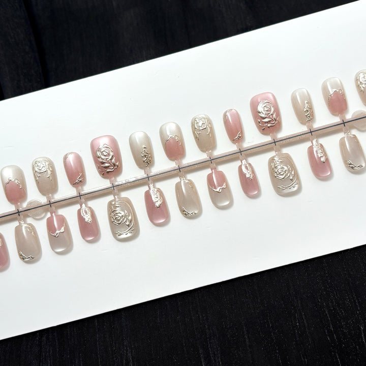 Floral-Engraved Press-On Nail Design Set