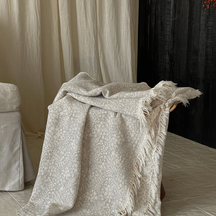 Fringed Jacquard Cotton-Blend Throw Blanket