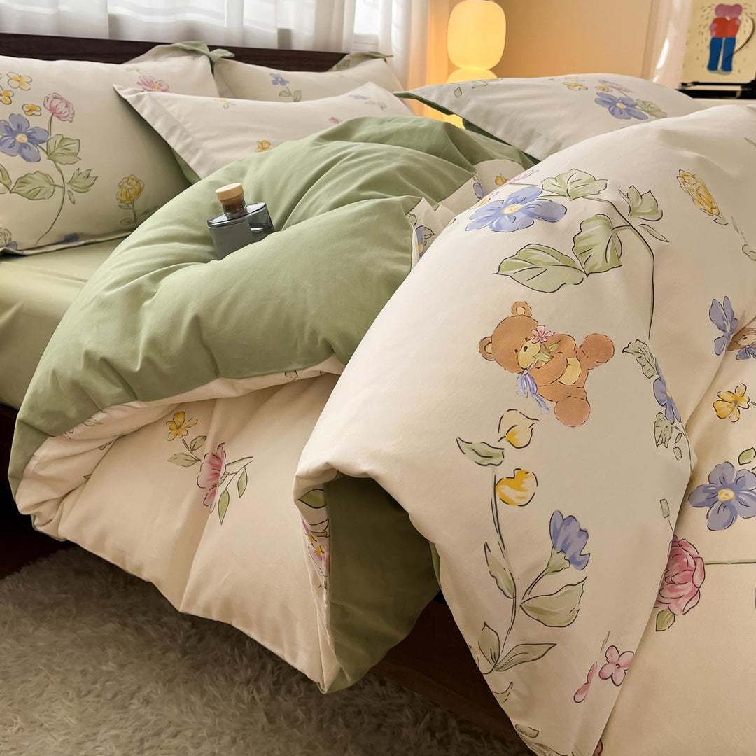Whimsical Floral Print Duvet Cover Set