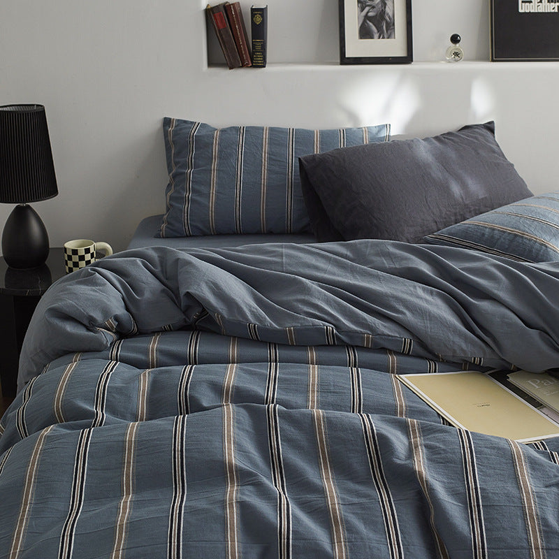 Striped Cotton Duvet Cover Set with Matching Pillow Shams