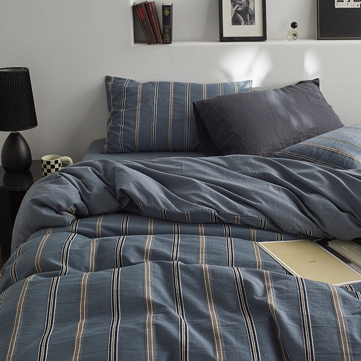 Striped Cotton Duvet Cover Set with Matching Pillow Shams