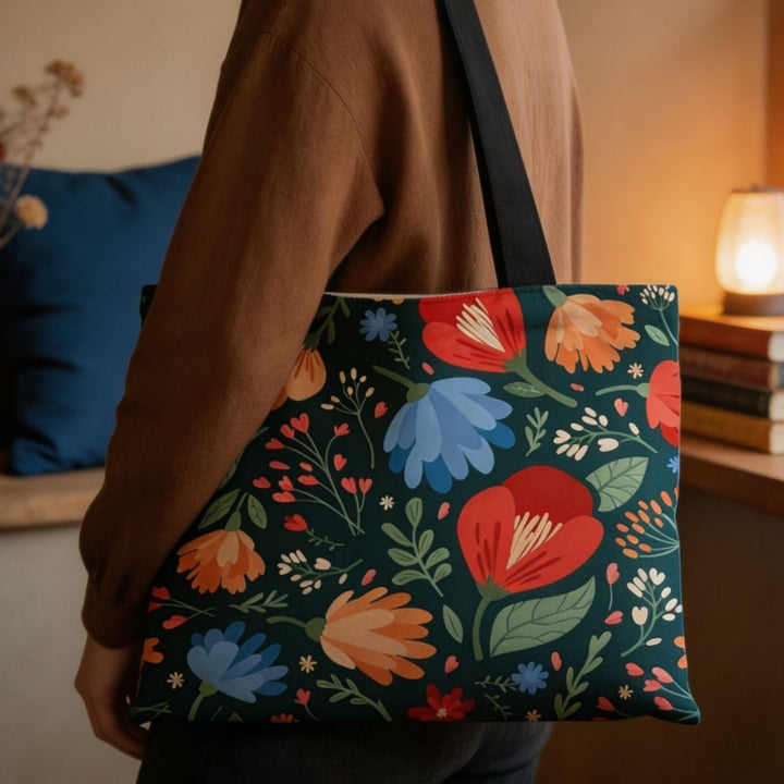 Artistic Floral Print Canvas Tote Bag