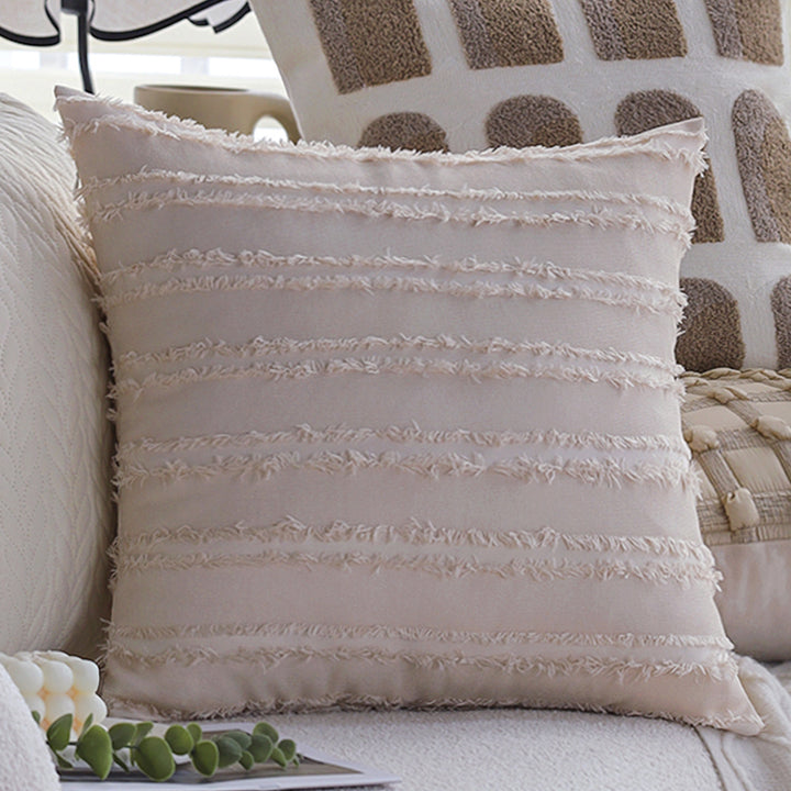 Square decorative pillow cover with tufted grid relief and tassel appliqués Stornfield
