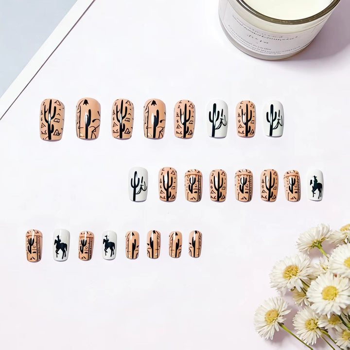 Artificial nail design with geometric desert motif Stornfield
