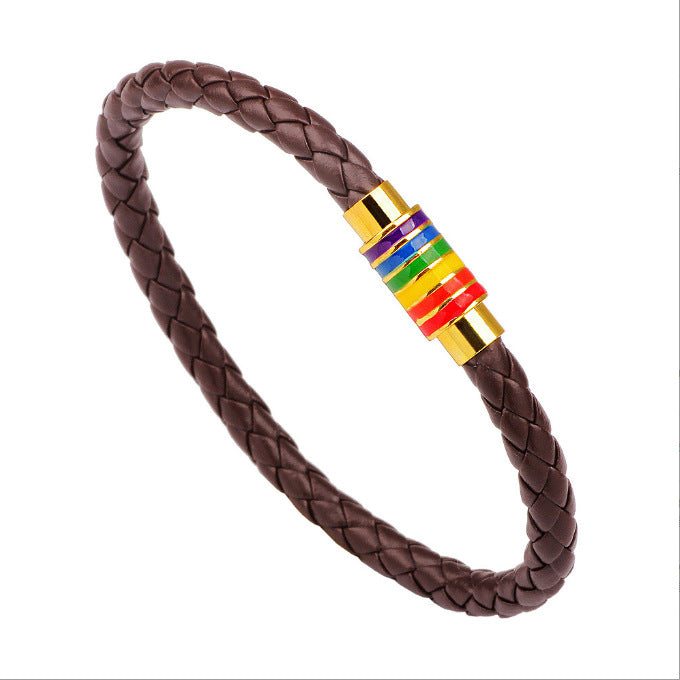 Leather Braided Bracelet with Colorful Accent Stornfield