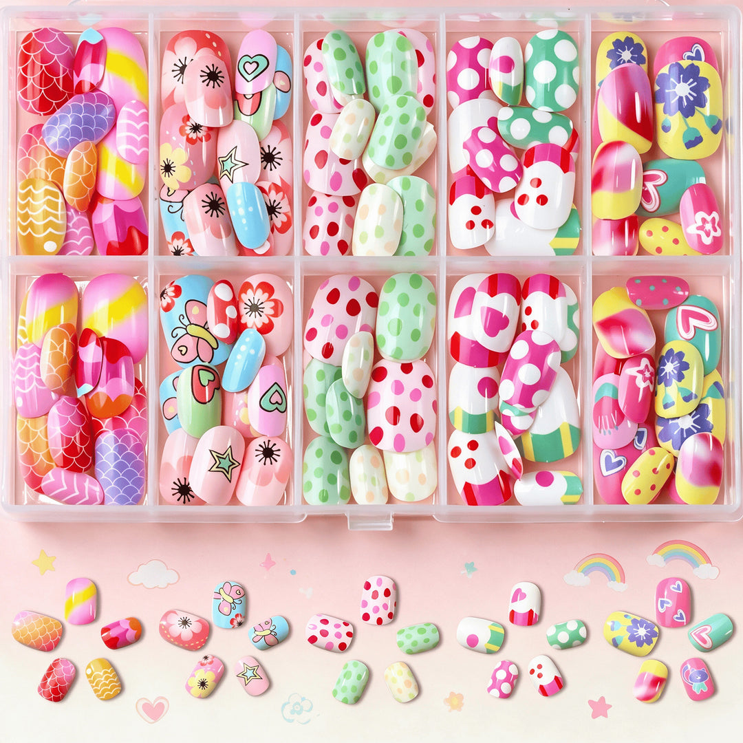 Vibrant Cartoon-Themed Press-On Nail Art Collection Stornfield