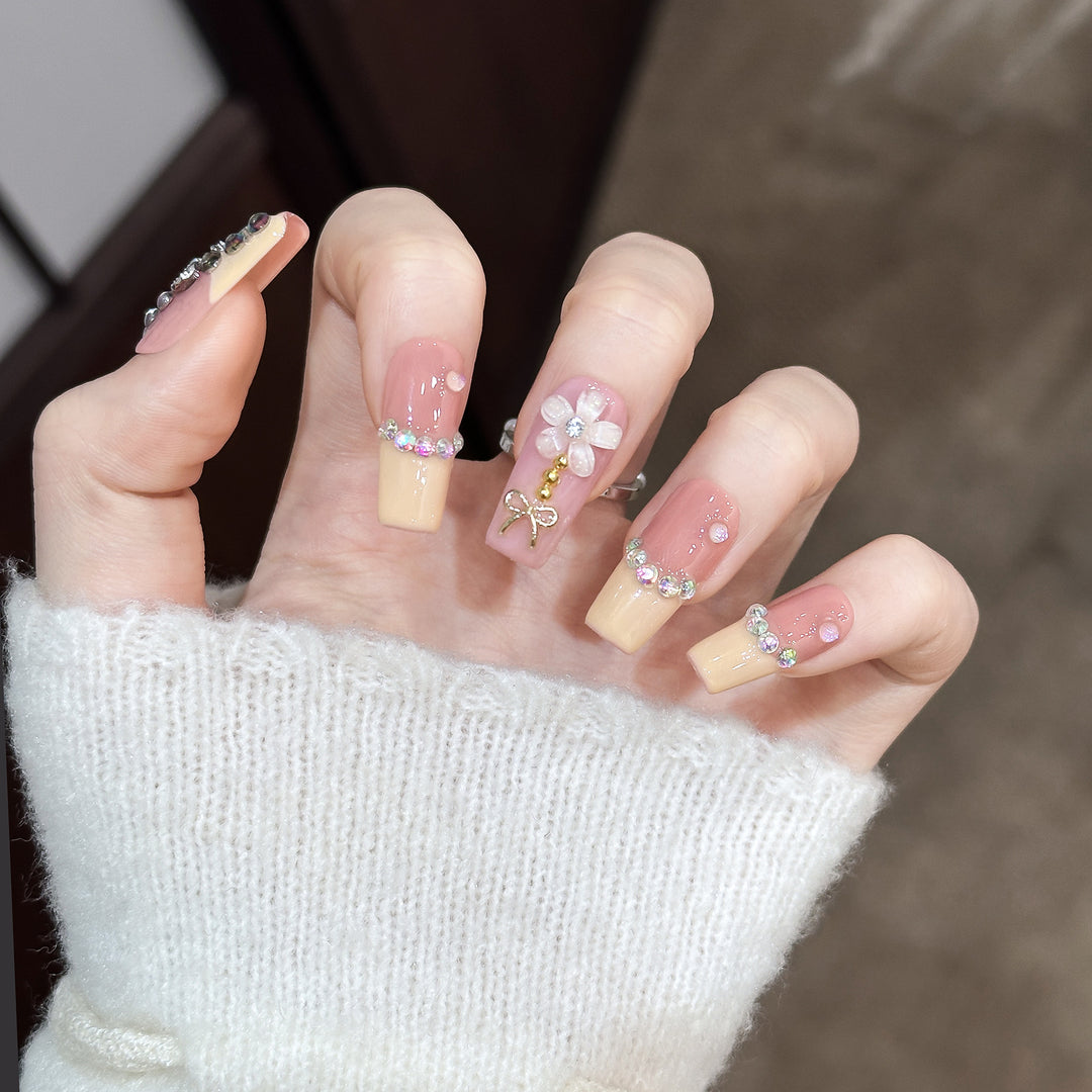 Decorative Nail Art Tips with Rhinestone Accents