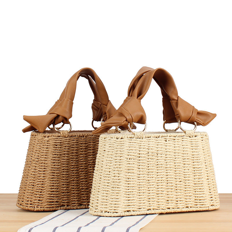 Basket bag with elegant fabric decoration Stornfield
