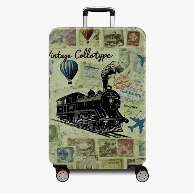 Unisex nan robust Hartschalen Trolley with nostalgic railway collage print, fully rotating smooth-running wheels and retractable telescopic handle Stornfield