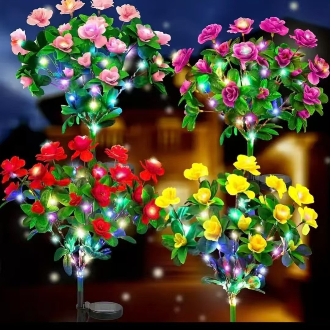 Solar-Powered Realistic Camellia Floral Garden Stake Lights With Adjustable LED Heads And Stainless Steel Spike Stornfield