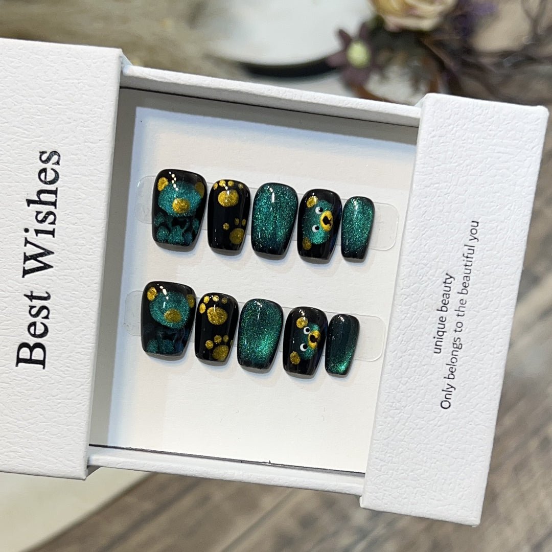 Artistic Press-On Nail Set with Playful Floral and Glitter Accents Stornfield