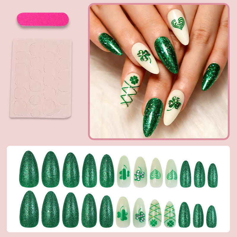 Artificial nail set with glamorous glitter and lucky designs Stornfield