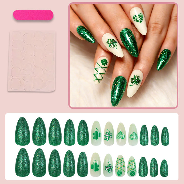 Artificial nail set with glamorous glitter and lucky designs Stornfield