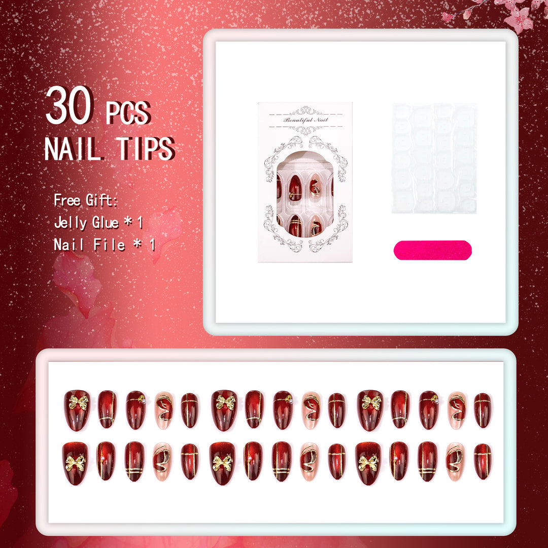 Elegant Nail Art Set with Gold Embellishments