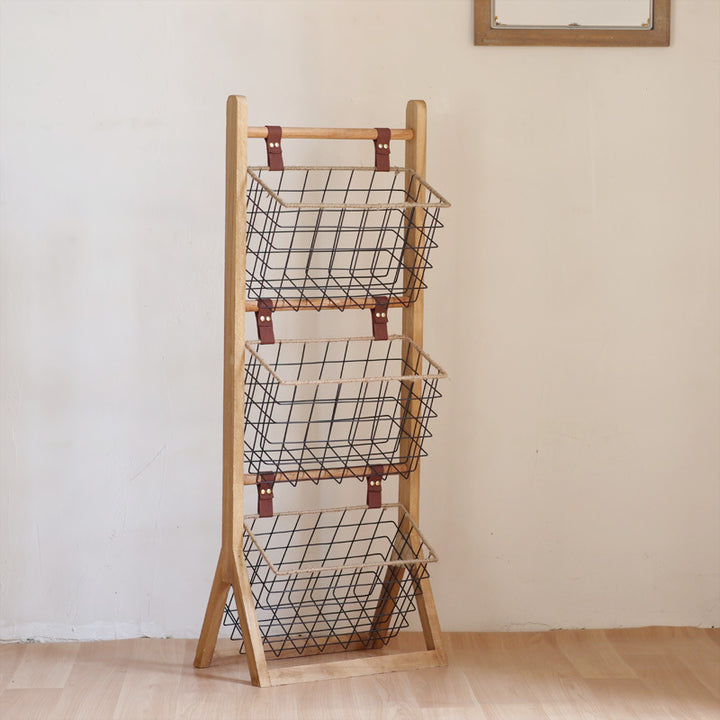 High-quality storage tower made of wood with metal baskets Stornfield