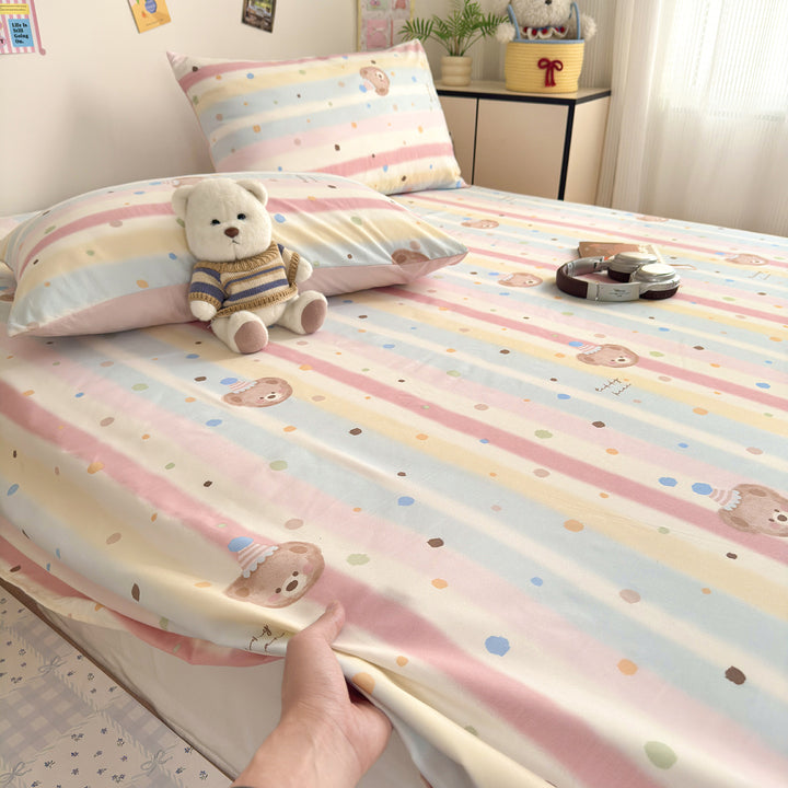 Bow-Print Cotton Sateen Fitted Sheet Set with Pillowcases