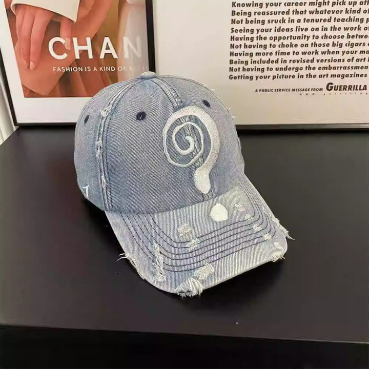 Women's Distressed Denim Baseball Cap with Graphic Design Stornfield