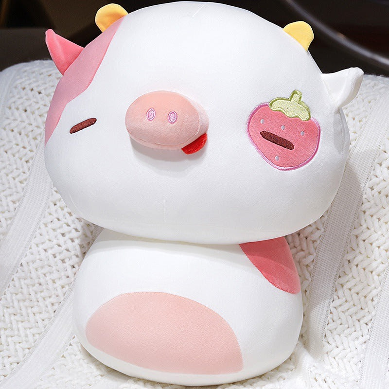 Plush Stacked Cow Cuddle Pillow with Embroidered Grape Motif & Weighted Bean-Core Stornfield
