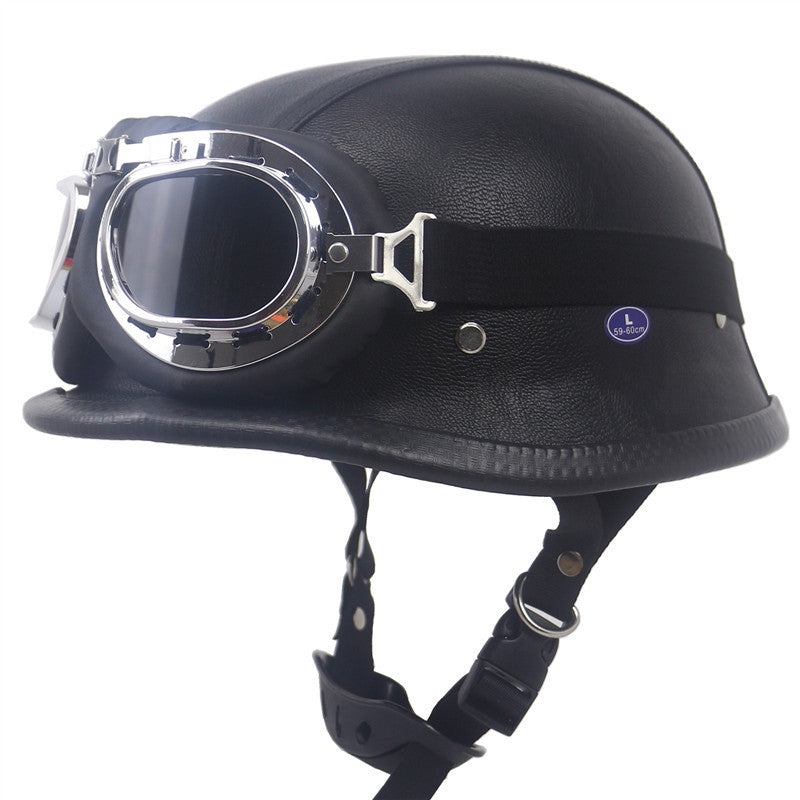 Vintage-Styled Motorcycle Helmet with Integrated Goggles Stornfield
