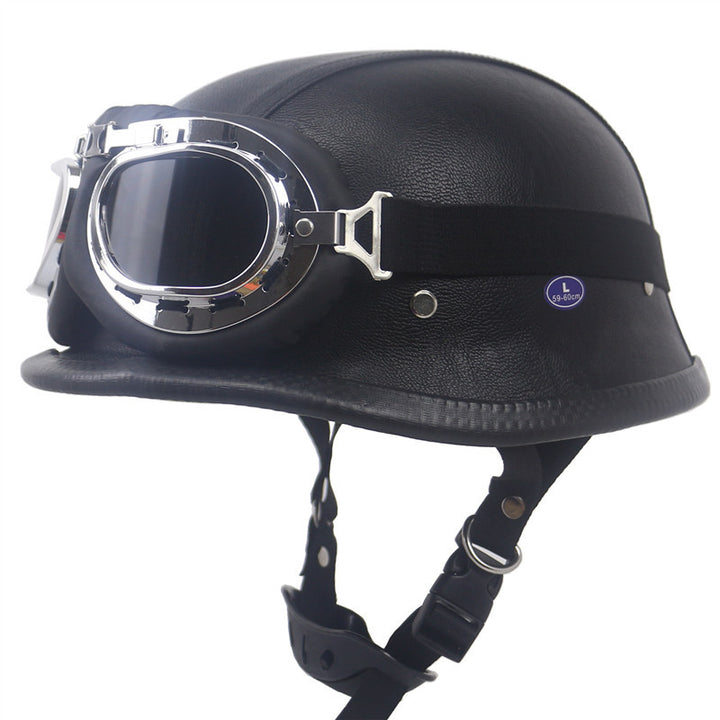 Vintage-Styled Motorcycle Helmet with Integrated Goggles Stornfield