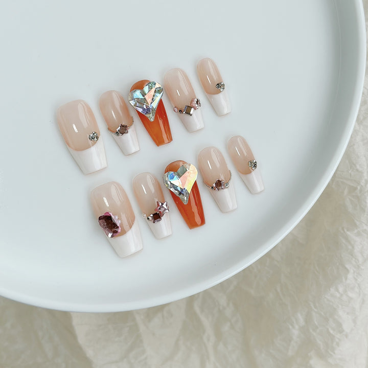 Decorative Press-On Nail Art Set with Floral Accents  1791773215