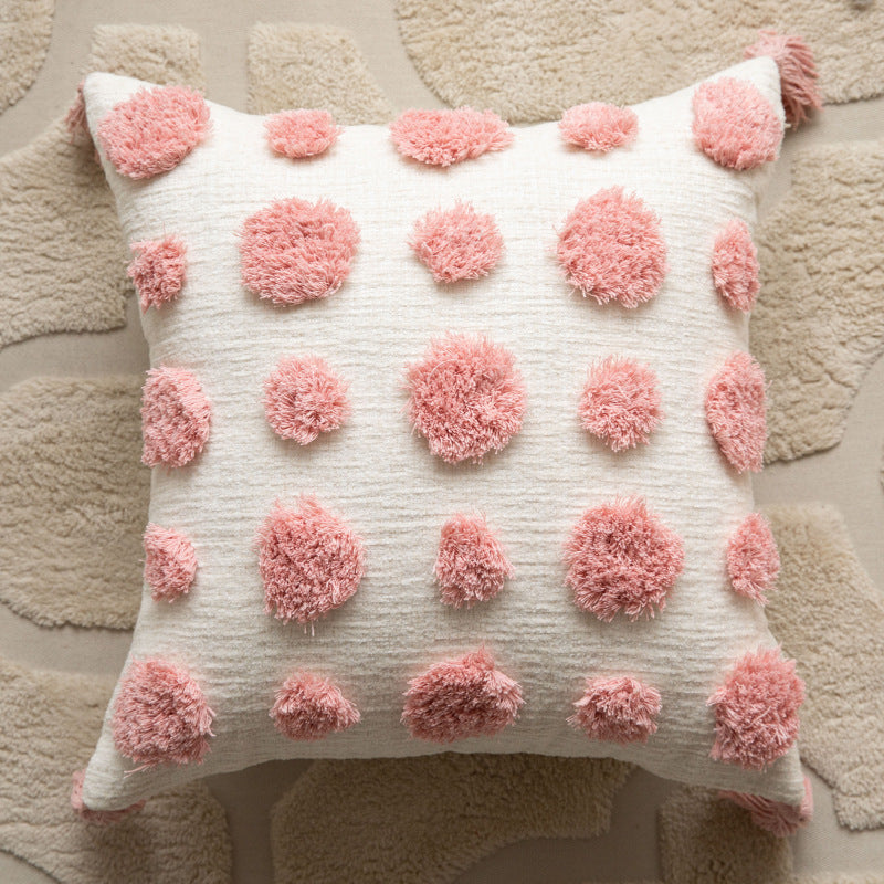 Hand-Tufted Concentric Arch Cotton Throw Pillow with Tassel Corners and Removable Cover