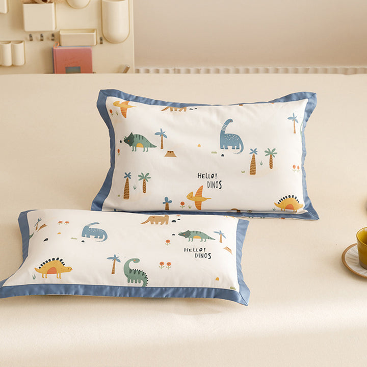 Kids Cotton Pillowcase Set Nautical Whale Print with Blue Contrast Border